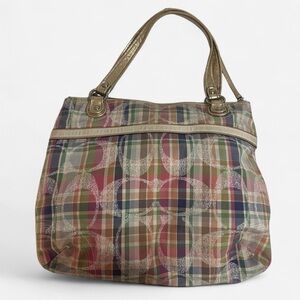 Y2K cottage core plaid multi-coloured coach purse